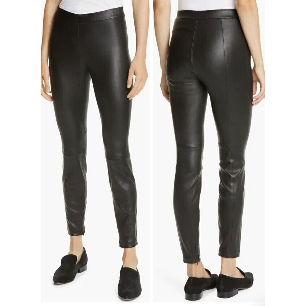 VINCE Black Lamb Leather Ankle Zip Leggings Pants - Small -‎ Retail $1150